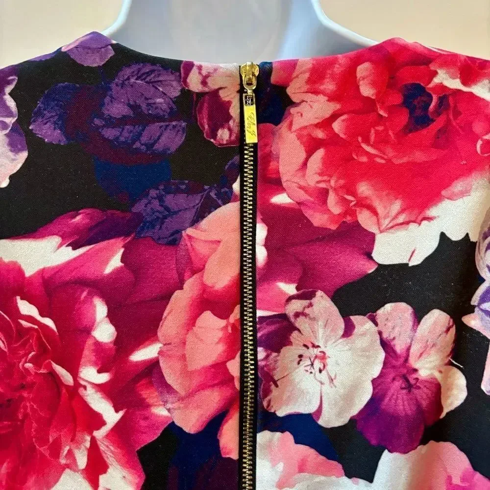 Eliza J black purple floral A-line dress‎ size 4